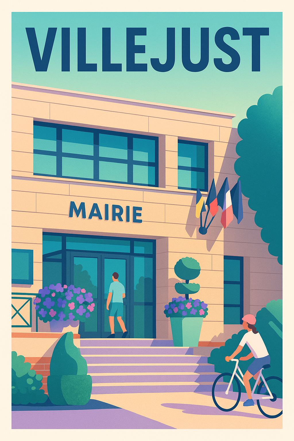 Affiche de Villejust - L'entrée en douceur de la mairie animée