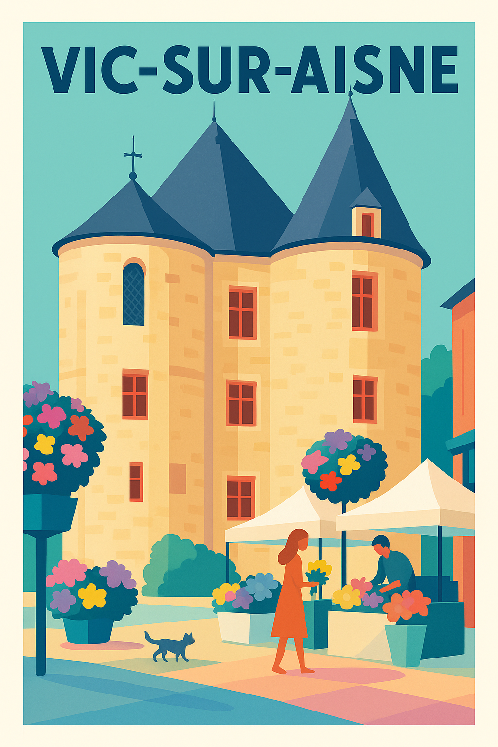 Affiche de Vic-sur-Aisne - L'élégance paisible d'un marché fleuri