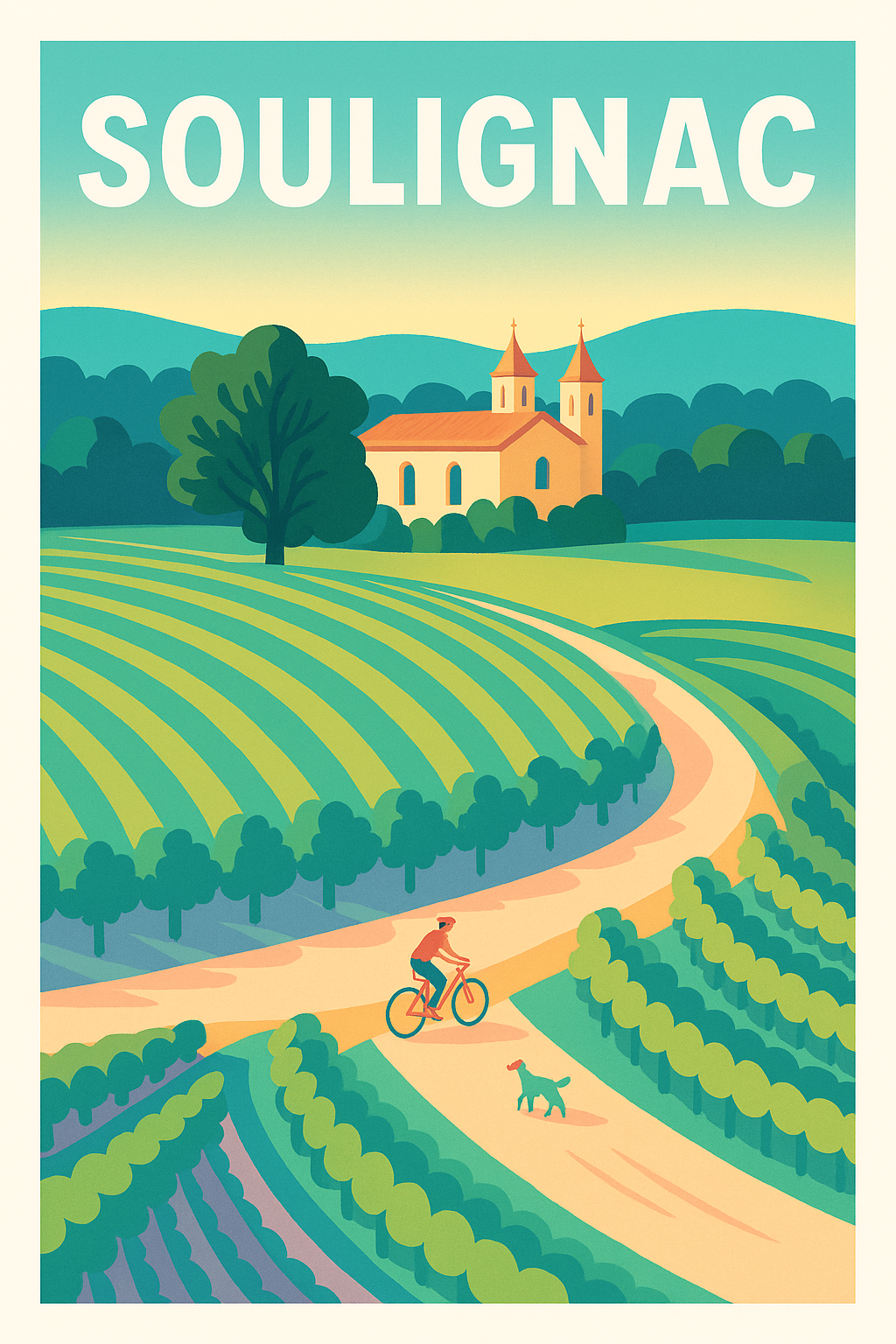 Affiche Soulignac — Pédalades bucoliques au cœur des vignes · poster d'art de Soulignac