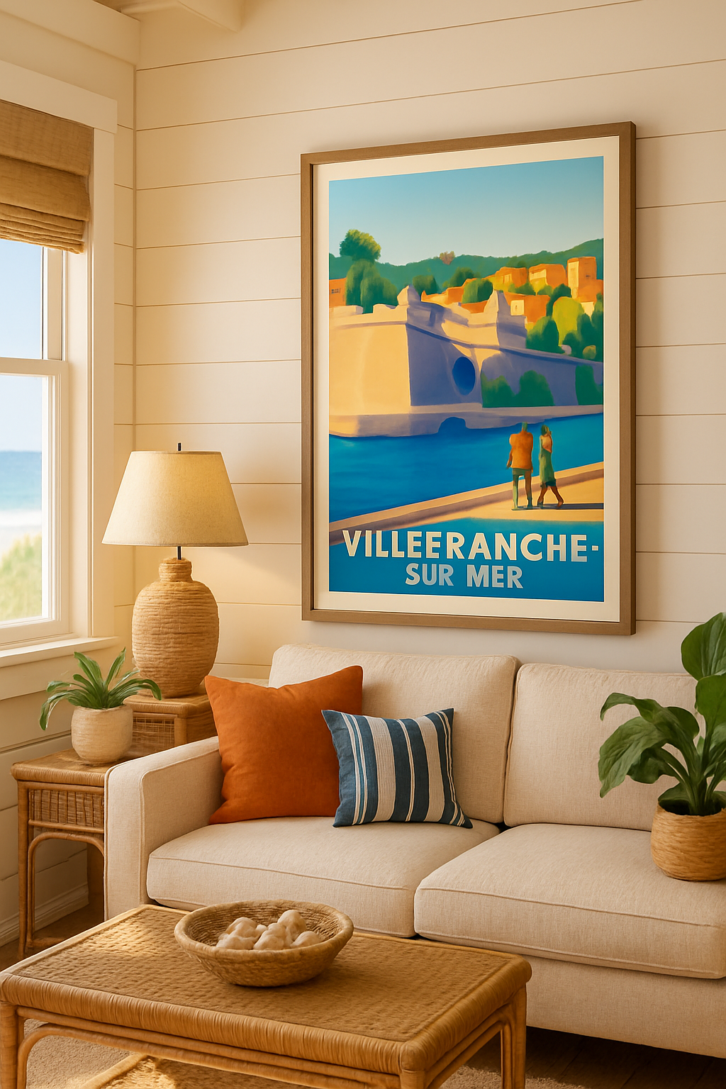 Mise en situation Affiche de Villefranche-sur-Mer - Promenade au bord de l'eau en Côte d'Azur