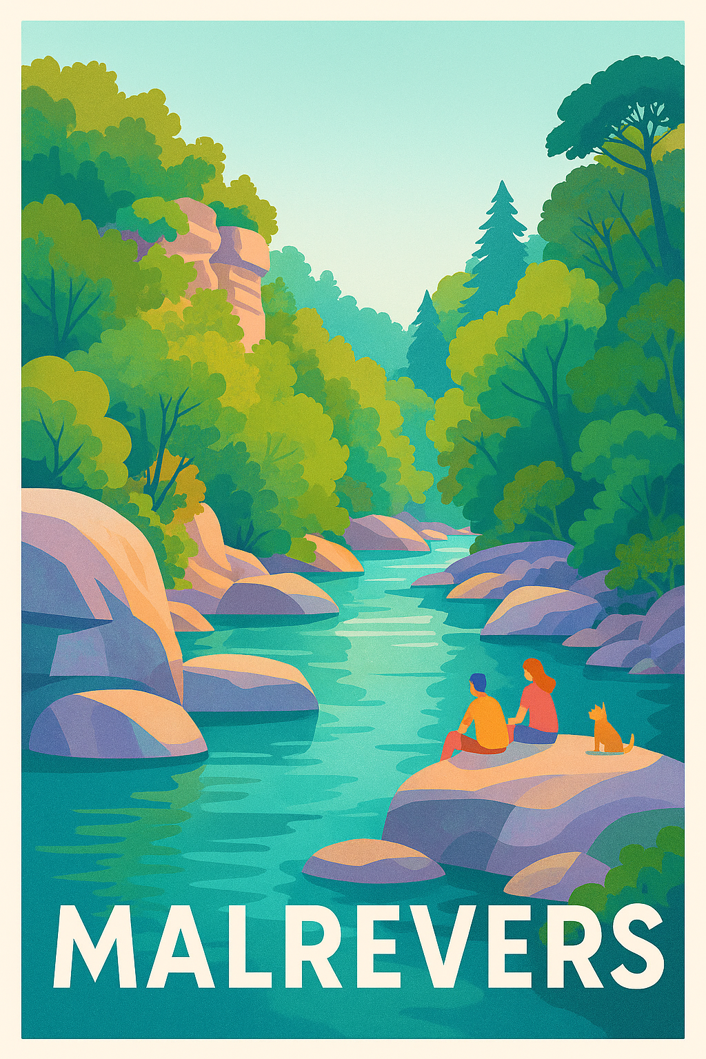 Affiche Malrevers — Évasion paisible au fil de l'eau · poster d'art de Malrevers