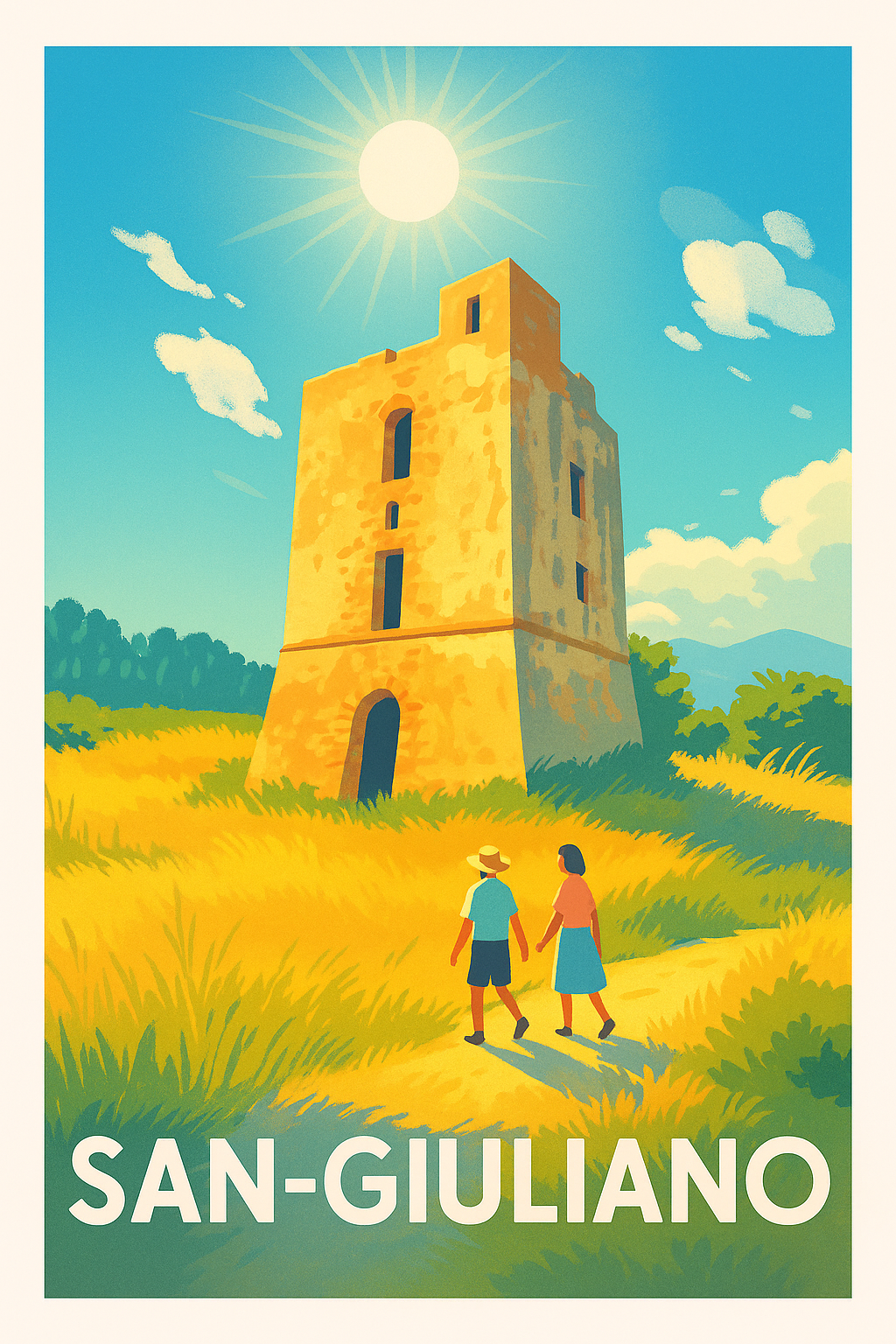 Affiche San-Giuliano — Balade ensoleillée au cœur de la tour historique · poster d'art de San-Giuliano