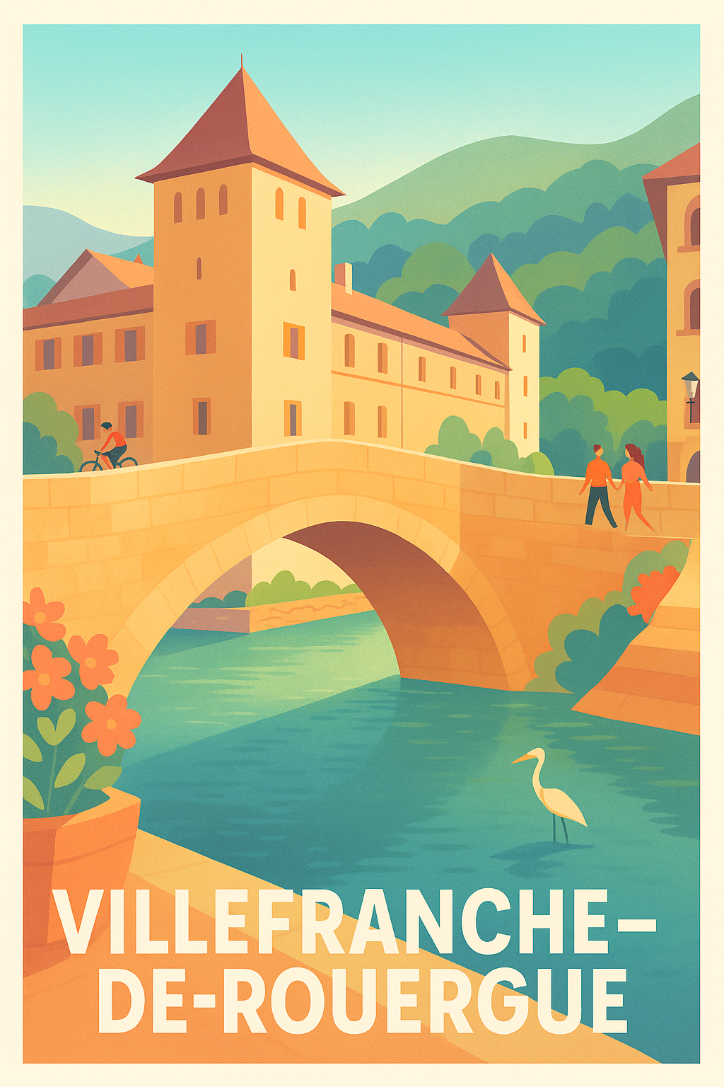 Affiche Villefranche-de-Rouergue — Charme et sérénité en Midi-Pyrénées · poster d'art de Villefranche-de-Rouergue