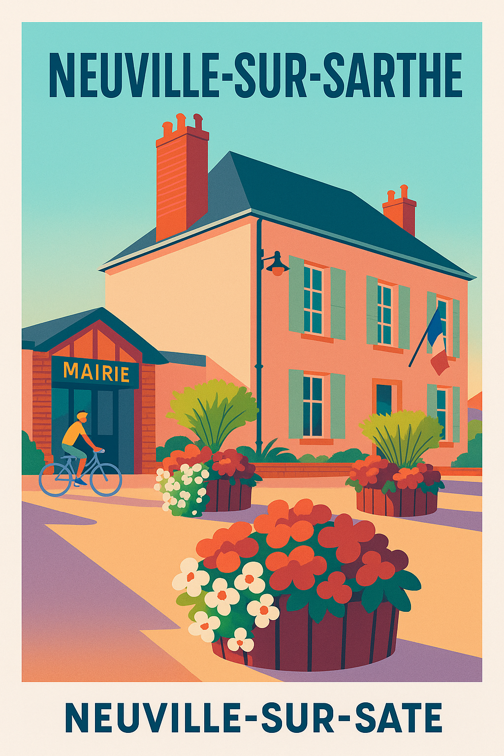 Affiche de Neuville-sur-Sarthe - Charme et douceur de la mairie en fleurs