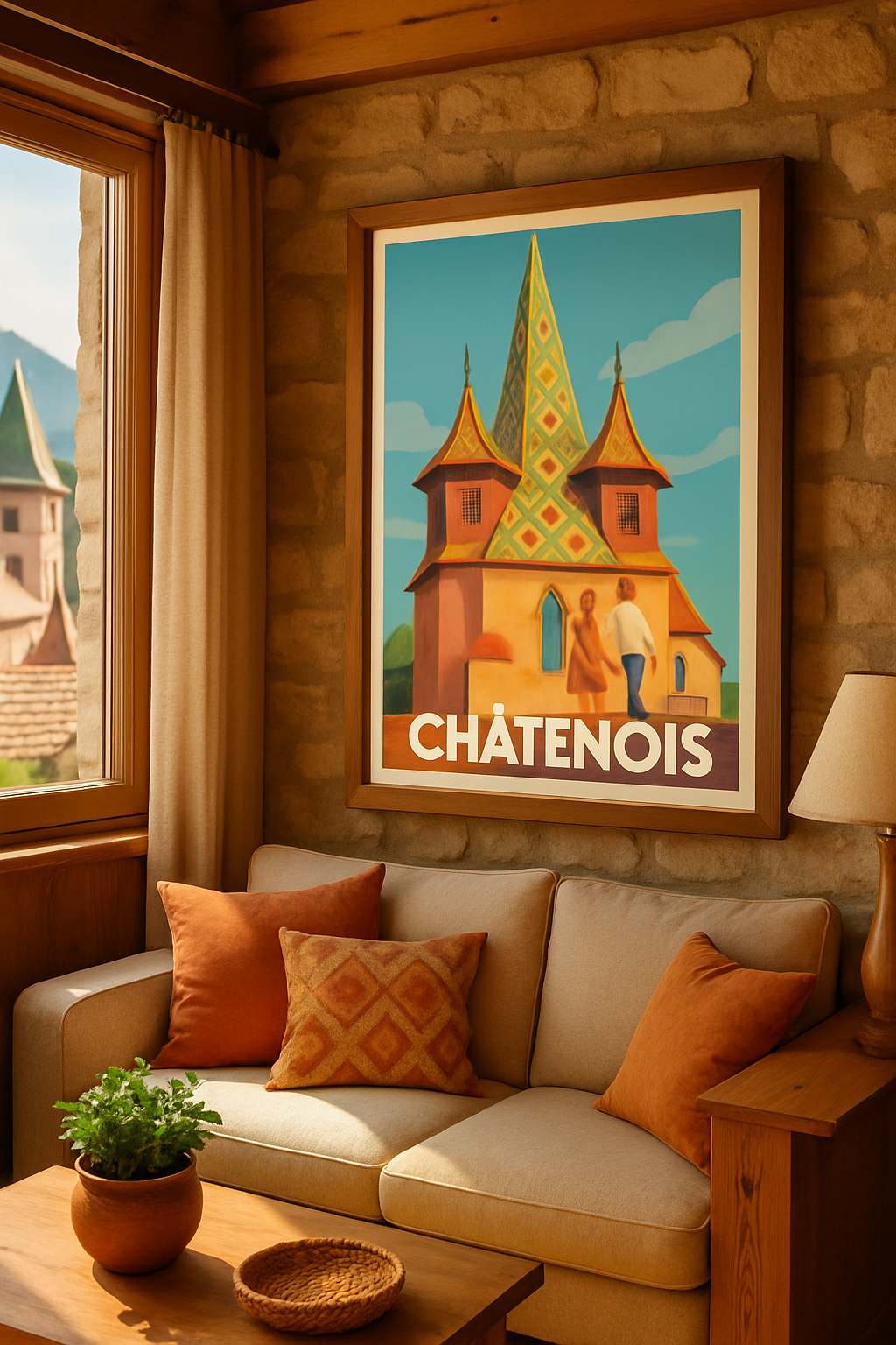 Bas-Rhin France Affiche de Châtenois - Charme et couleurs de l'Alsace traditionnelle
