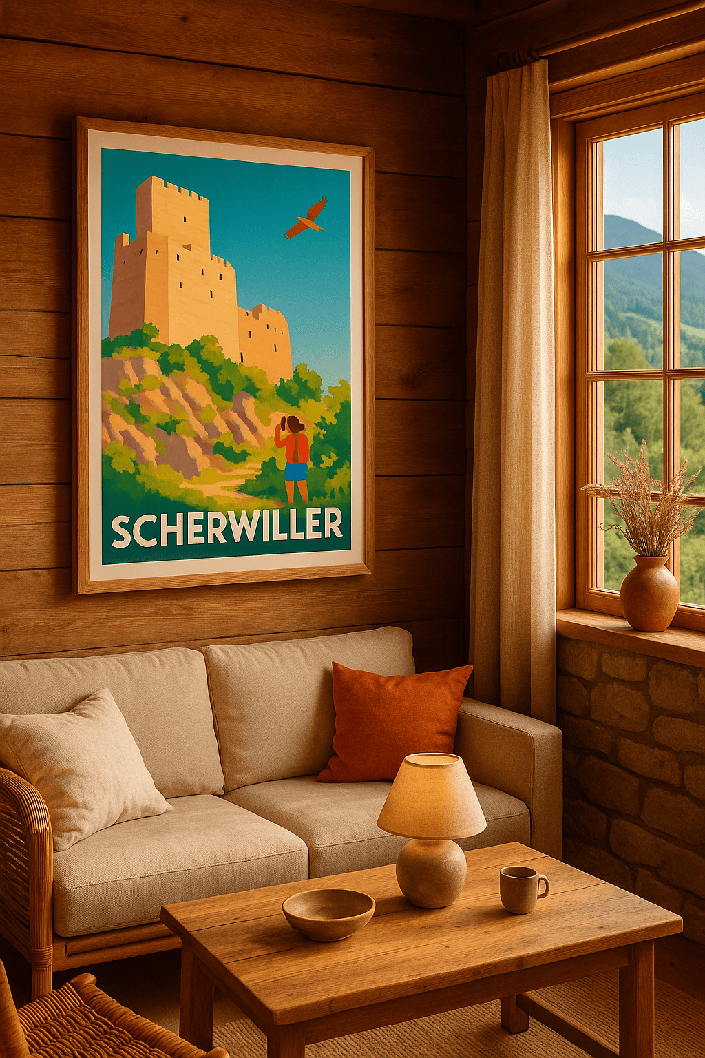 Bas-Rhin France Affiche de Scherwiller - L'élégance médiévale au cœur de la nature