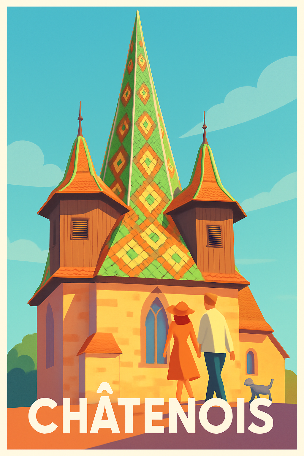 Bas-Rhin France Pas de Cadre / 20 × 30cm Affiche de Châtenois - Charme et couleurs de l'Alsace traditionnelle