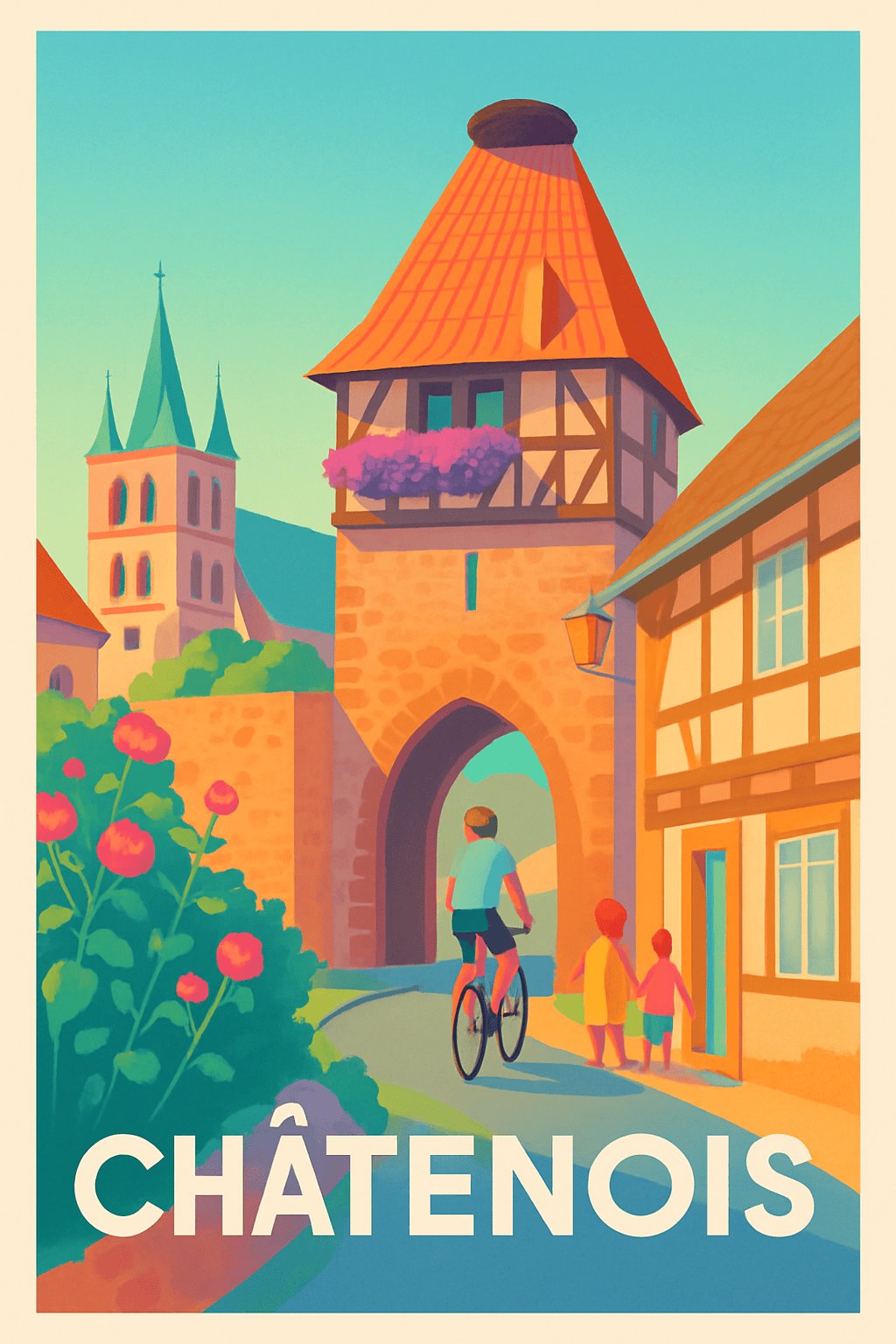 Bas-Rhin France Pas de Cadre / 20 × 30cm Affiche de Châtenois - Charme et douceur d'une ville historique