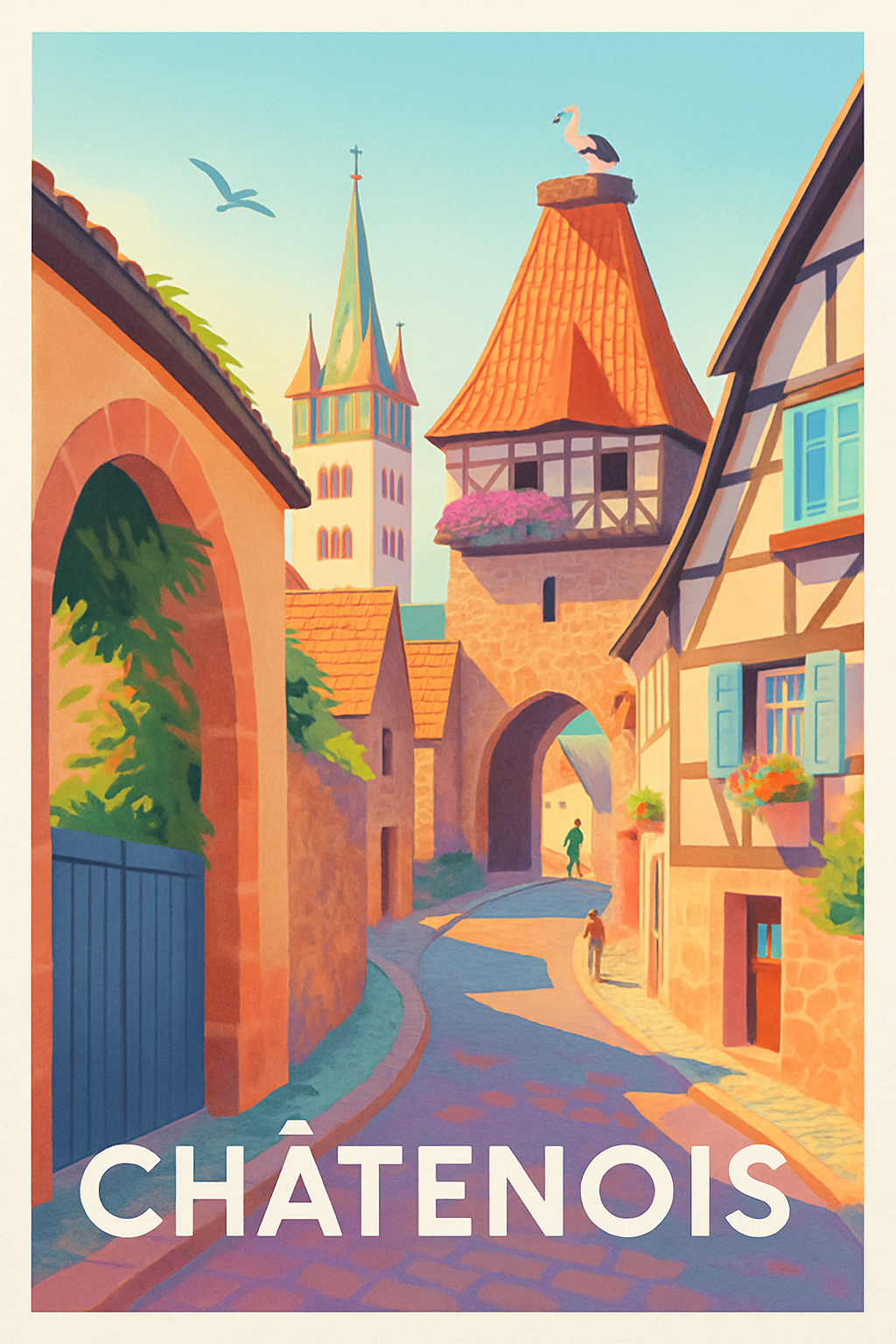 Bas-Rhin France Pas de Cadre / 20 × 30cm Affiche de Châtenois - Charme médiéval au cœur de l’Alsace