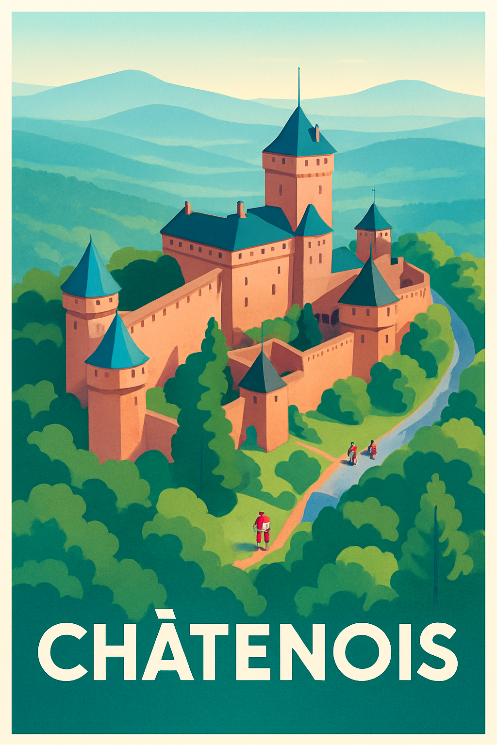 Bas-Rhin France Pas de Cadre / 20 × 30cm Affiche de Châtenois - L'élégance médiévale en pleine nature