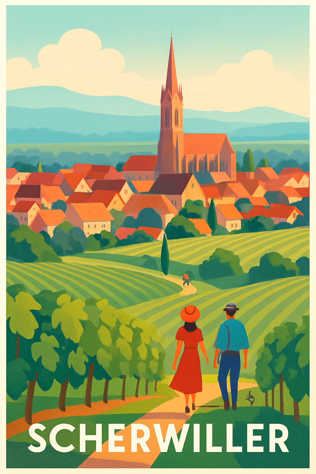 Bas-Rhin France Pas de Cadre / 20 × 30cm Affiche de Scherwiller - Charme Bucolique au Cœur des Vignes