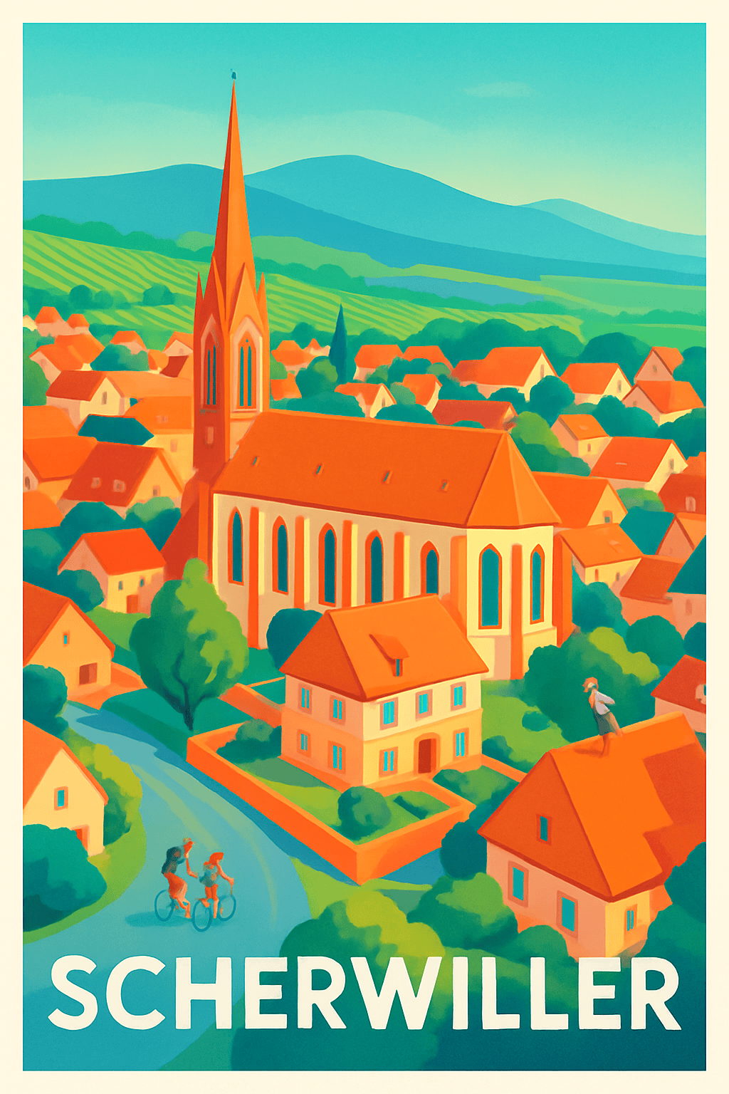 Bas-Rhin France Pas de Cadre / 20 × 30cm Affiche de Scherwiller - Charme typique au cœur de l'Alsace