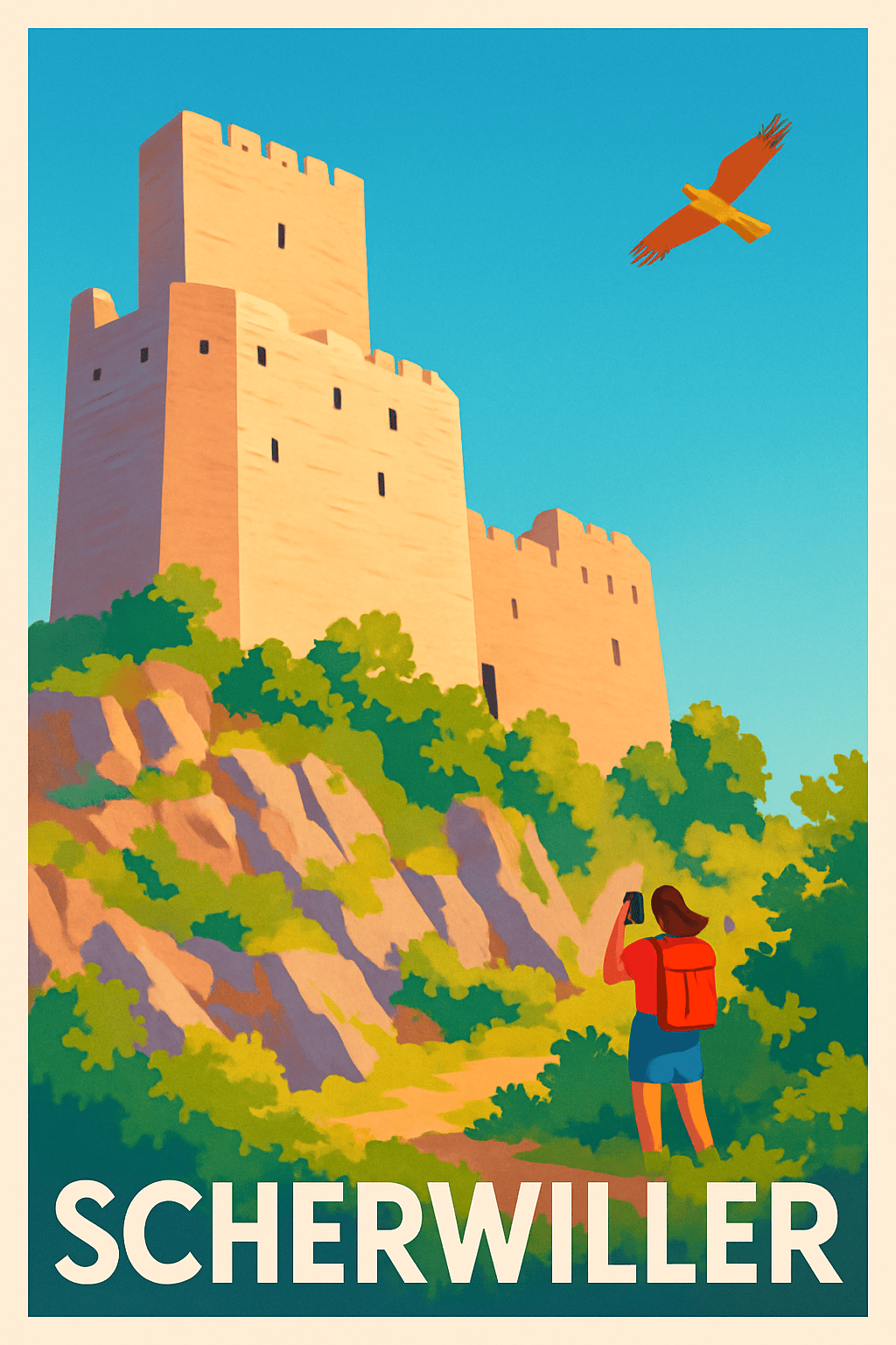 Bas-Rhin France Pas de Cadre / 20 × 30cm Affiche de Scherwiller - L'élégance médiévale au cœur de la nature