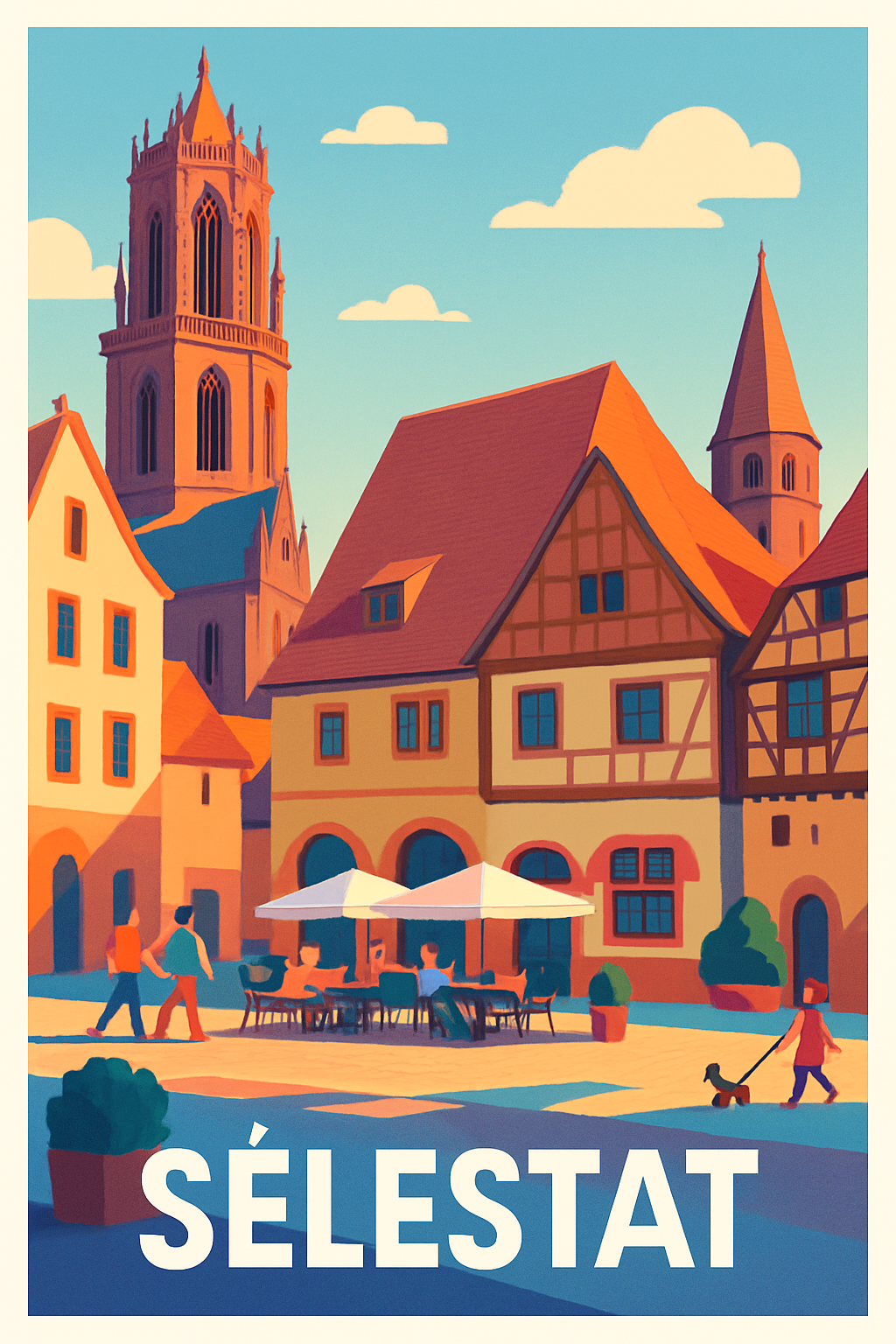Bas-Rhin France Pas de Cadre / 20 × 30cm Affiche de Sélestat - Charme et douceur de la vieille ville