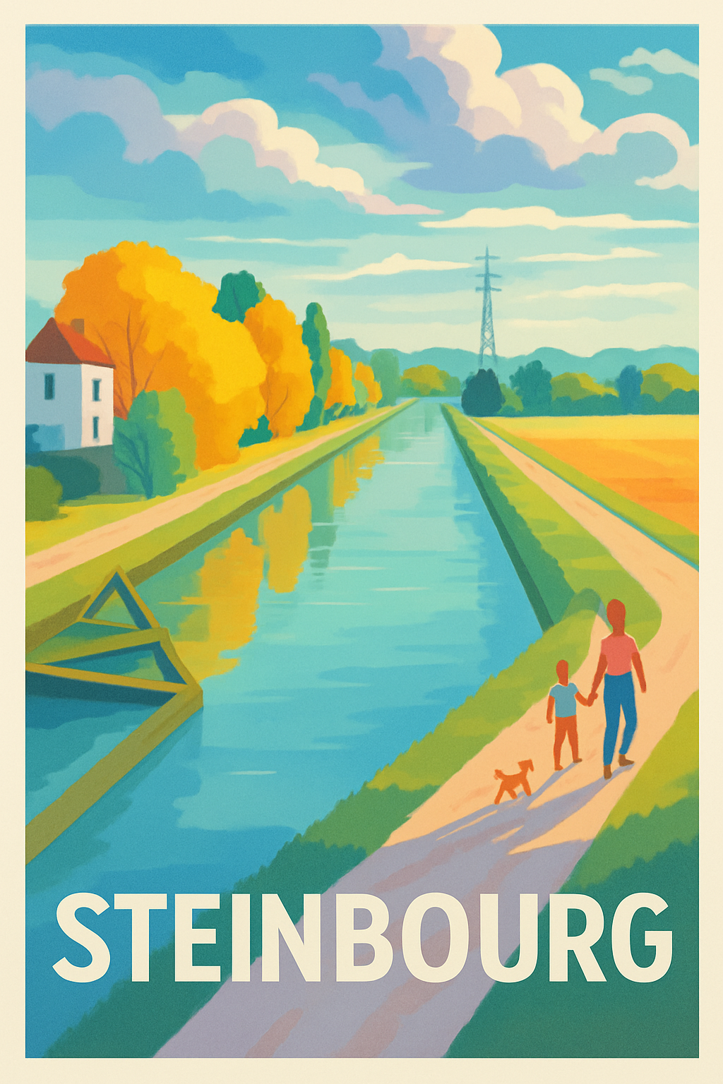Bas-Rhin France Pas de Cadre / 20 × 30cm Affiche de Steinbourg - Promenade paisible au bord du canal