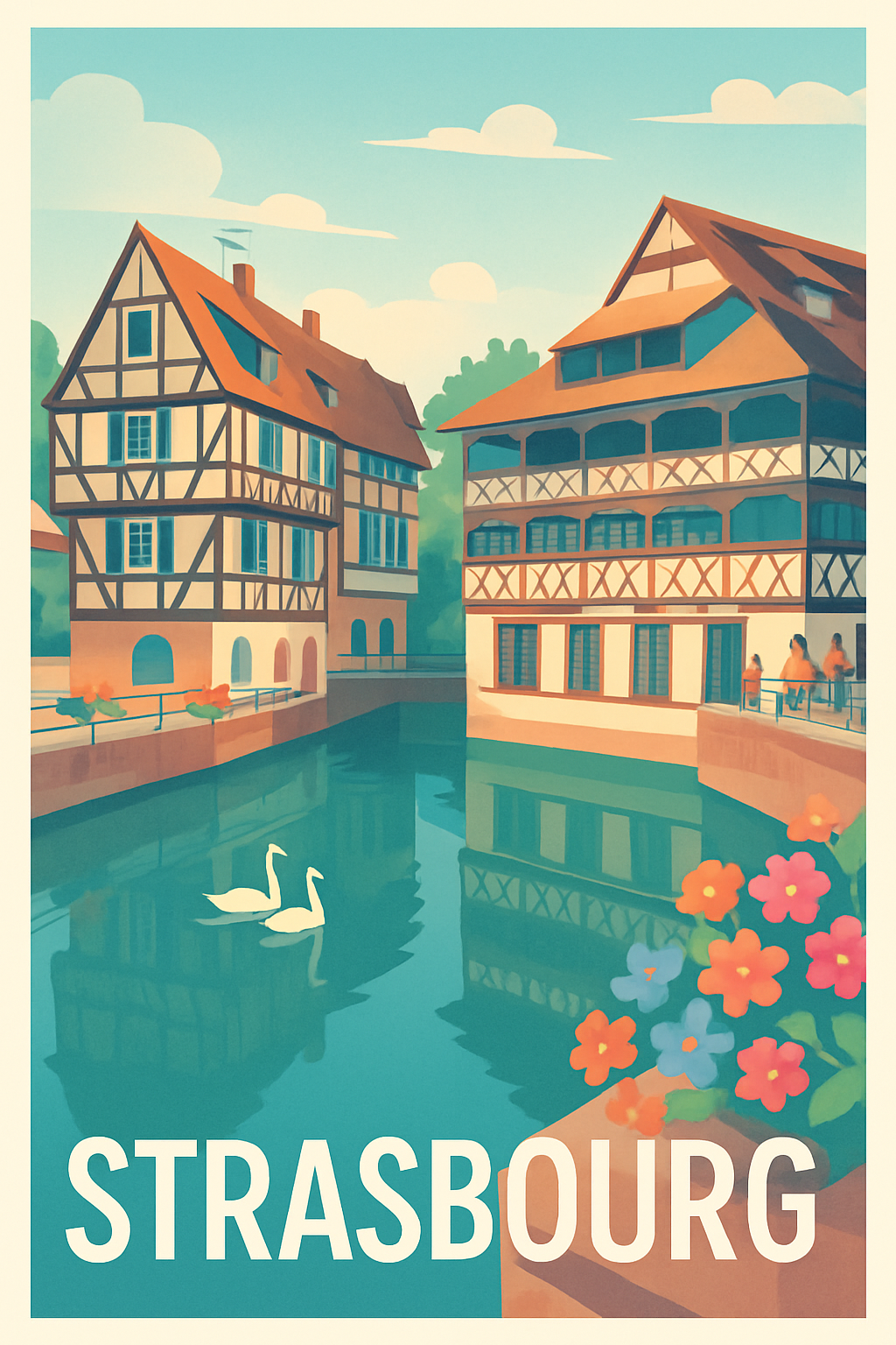 Bas-Rhin France Pas de Cadre / 20 × 30cm Affiche de Strasbourg - Charme et sérénité au fil de l'eau