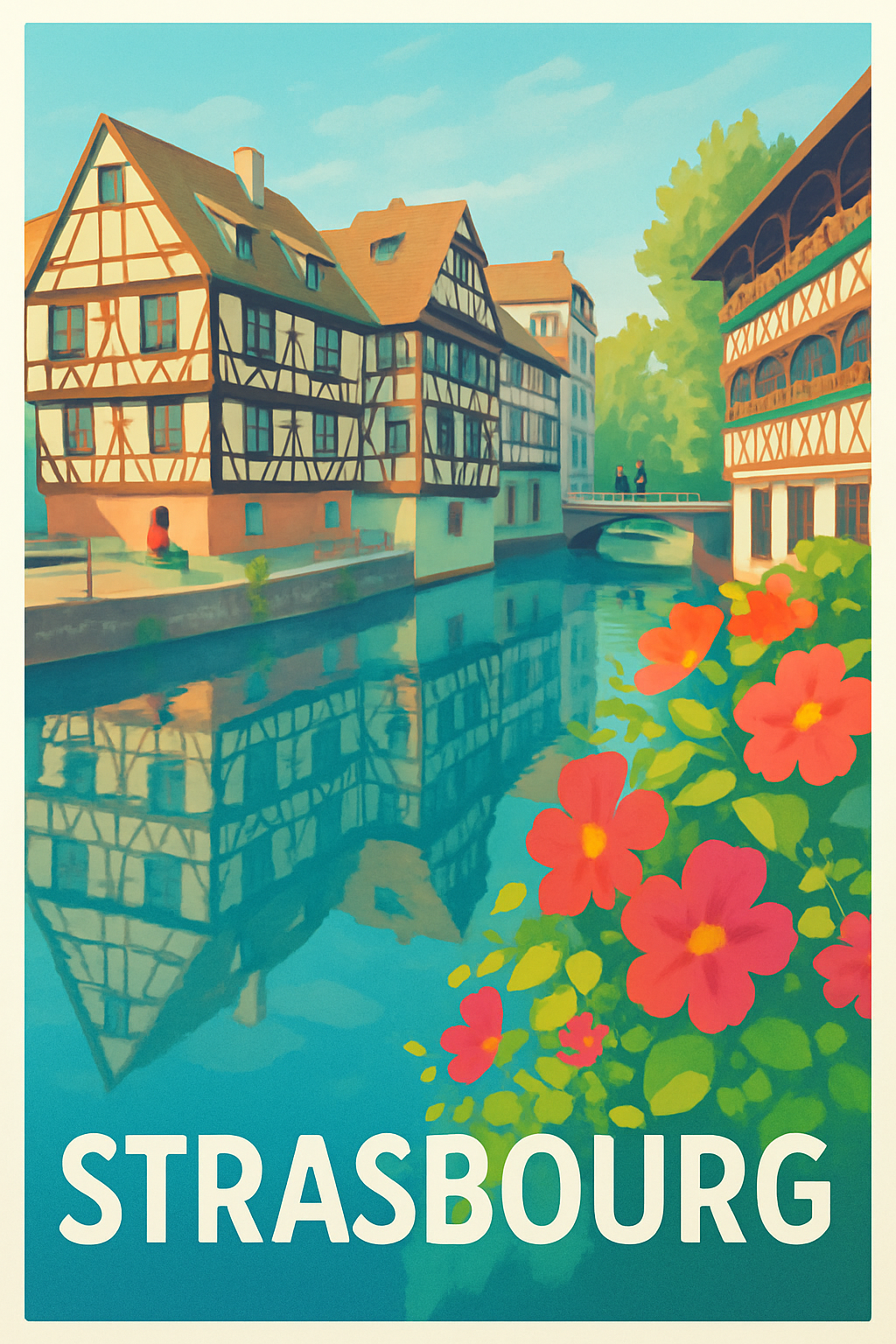 Bas-Rhin France Pas de Cadre / 20 × 30cm Affiche de Strasbourg - Charme intemporel au fil de l'eau