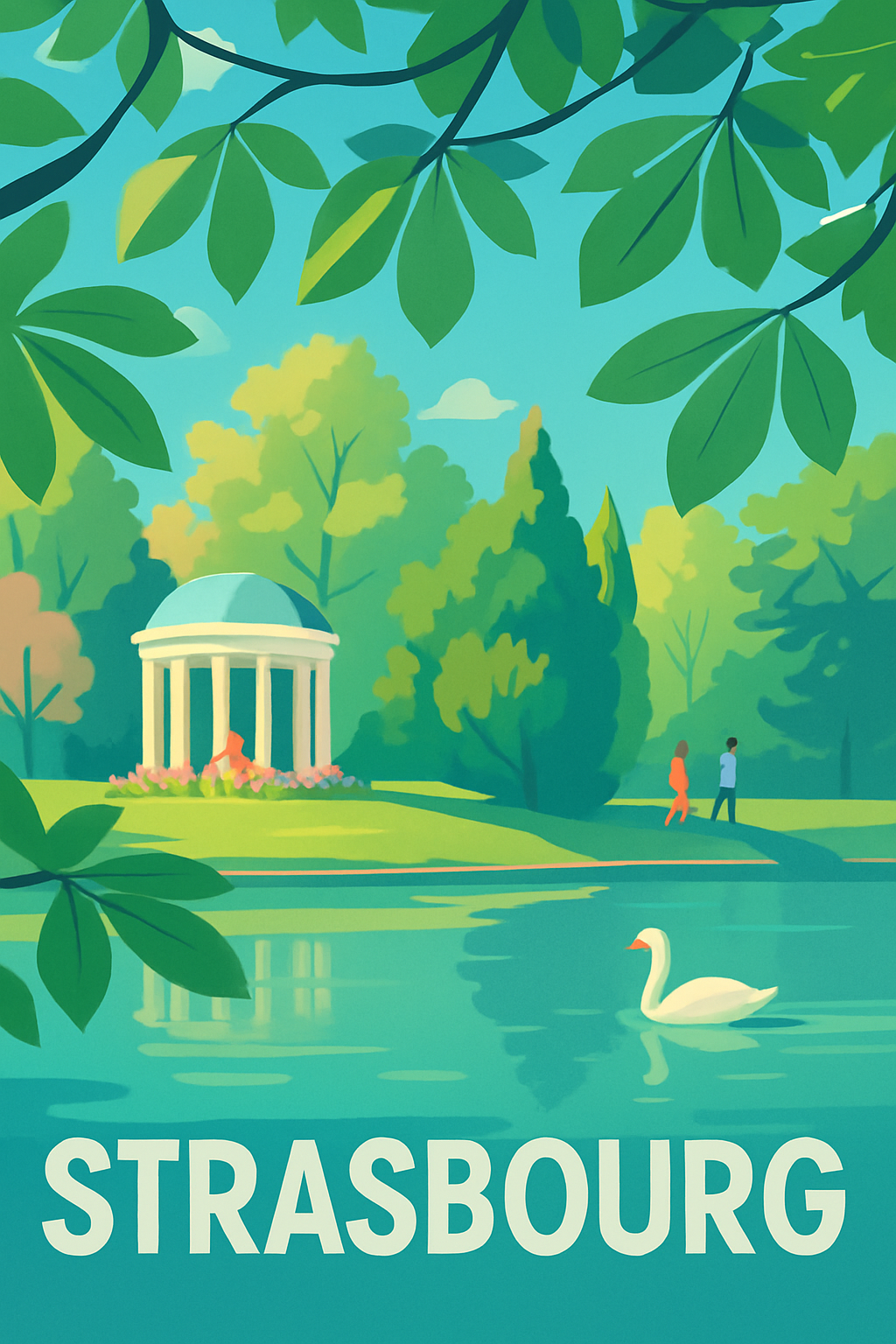 Bas-Rhin France Pas de Cadre / 20 × 30cm Affiche de Strasbourg - Harmonie verte et sérénité au jardin