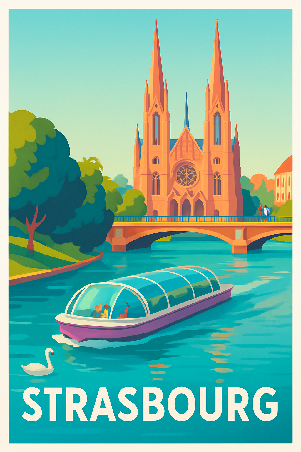 Bas-Rhin France Pas de Cadre / 20 × 30cm Affiche de Strasbourg - Promenade romantique sur l'Ill