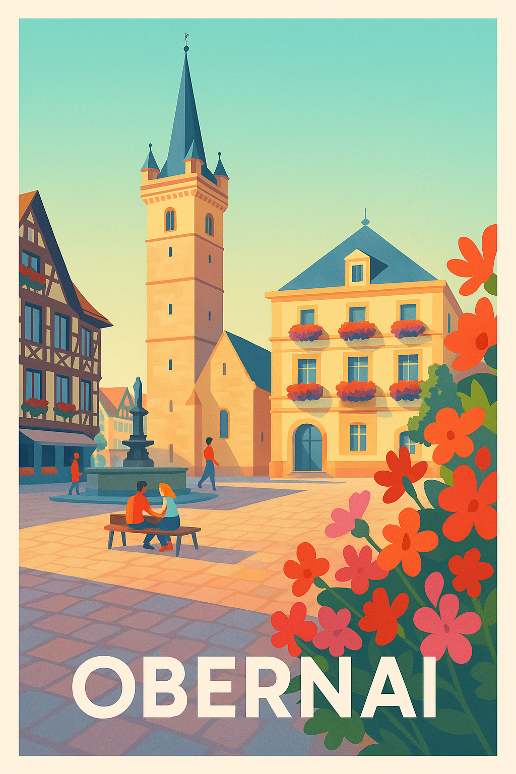 Bas-Rhin France Pas de Cadre / 20 × 30cm Affiche Obernai - Charme et couleurs d'une ville alsacienne