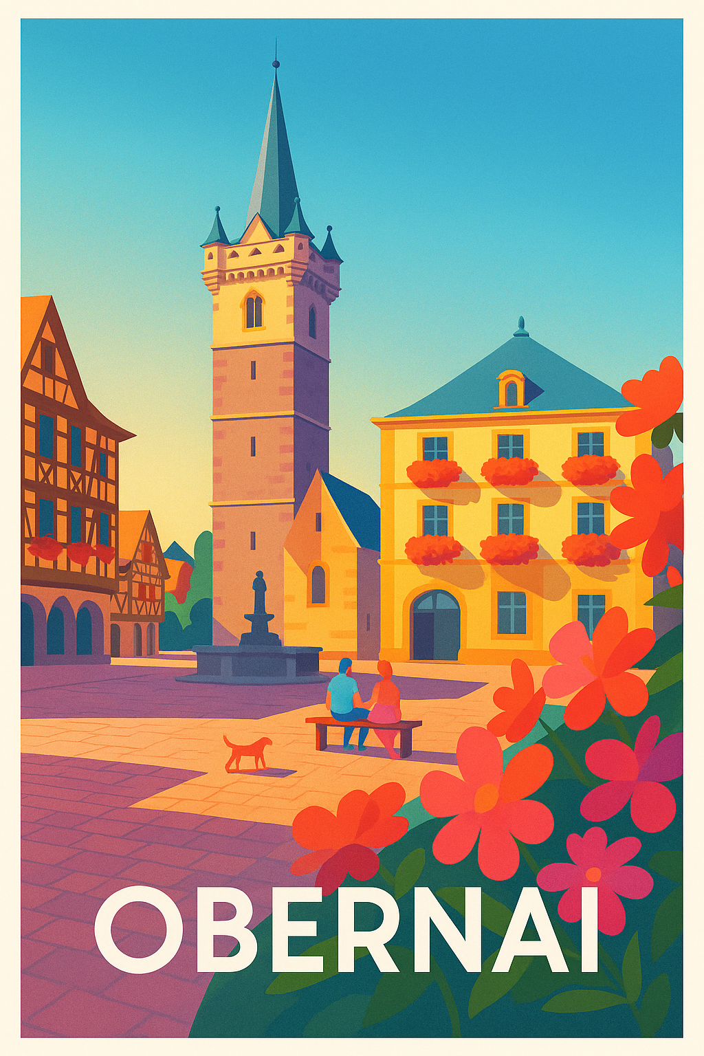 Bas-Rhin France Pas de Cadre / 20 × 30cm Affiche Obernai - Charme et sérénité au cœur de l'Alsace