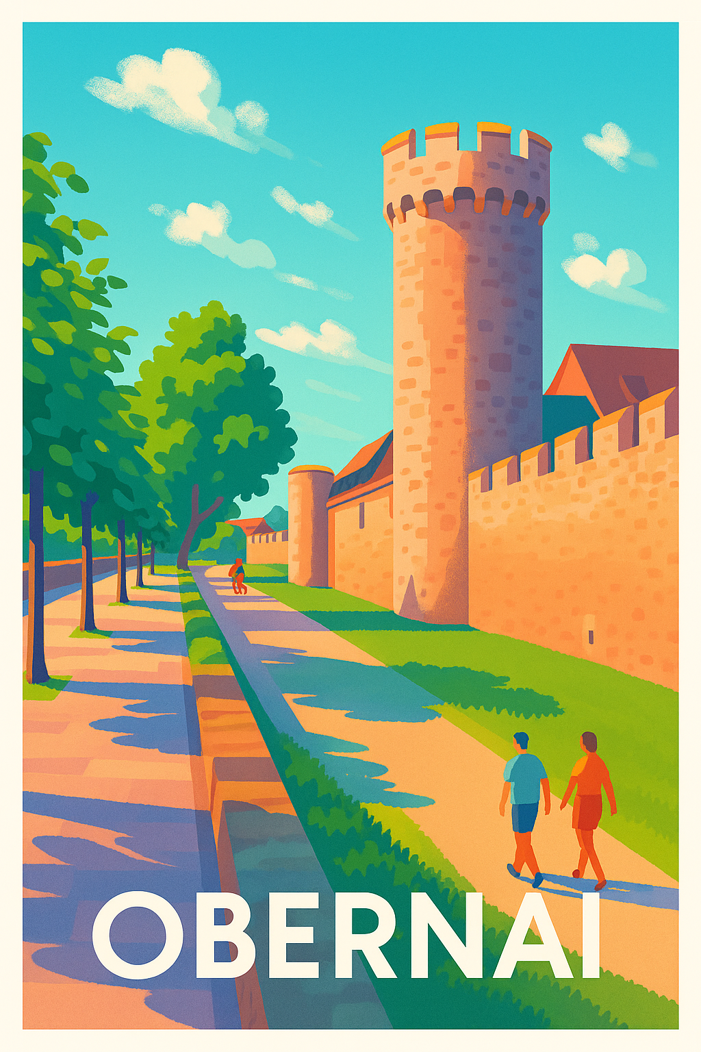 Bas-Rhin France Pas de Cadre / 20 × 30cm Affiche Obernai - Promenade au cœur des remparts
