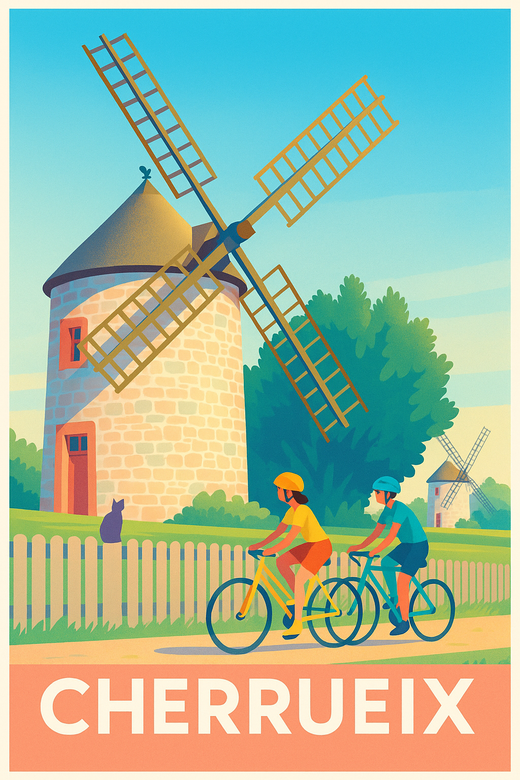 Affiche Cherrueix — Balade à vélo au pays des moulins · poster d'art de Cherrueix