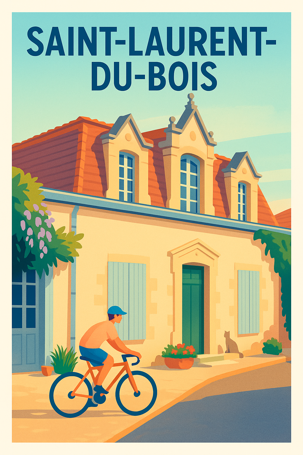Affiche Saint-Laurent-du-Bois — Charme et douceur d'une balade à vélo · poster d'art de Saint-Laurent-du-Bois