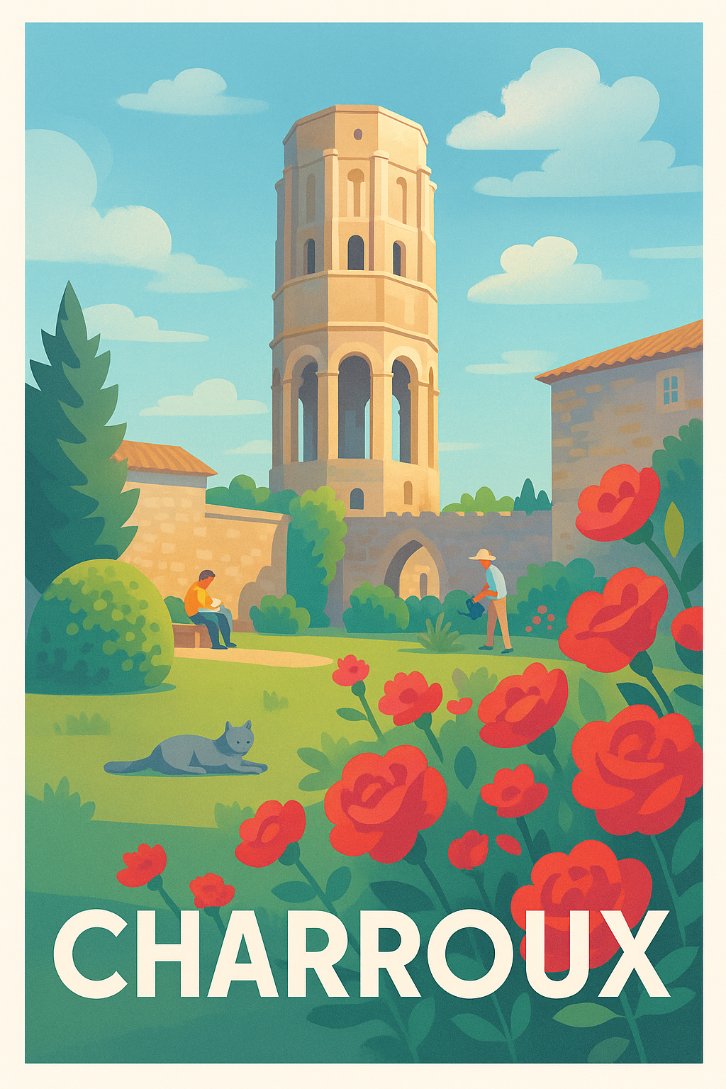 Affiche Charroux — Havre de paix et nature fleurie · poster d'art de Charroux
