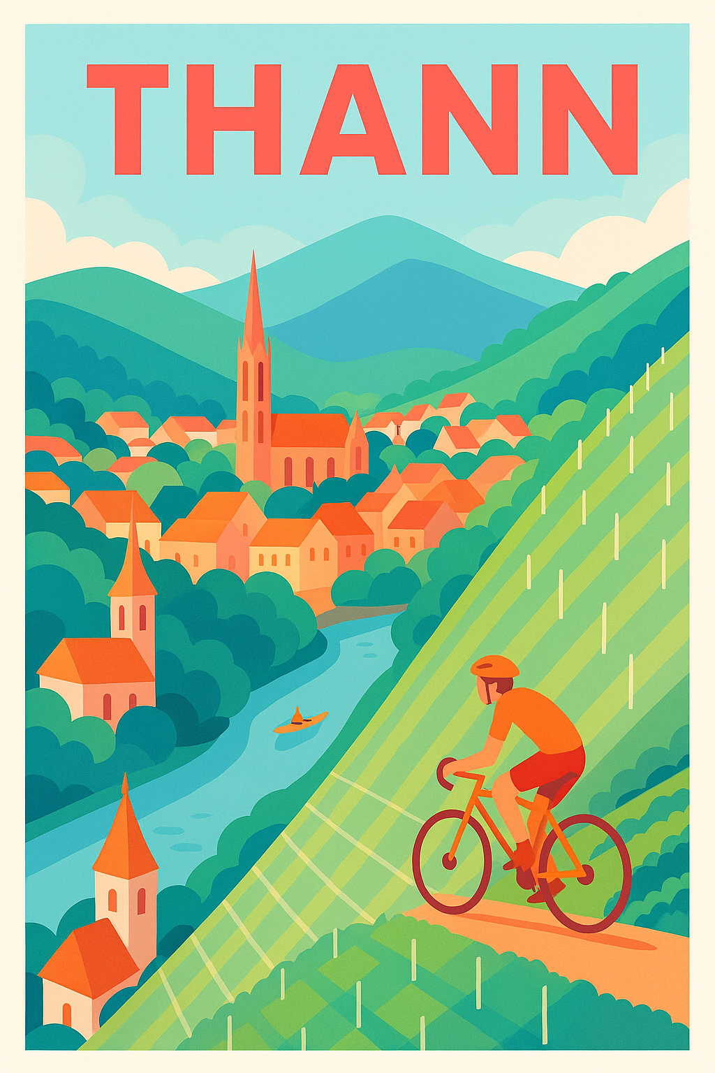 Affiche de Thann - Escapade à vélo entre vignes et villages
