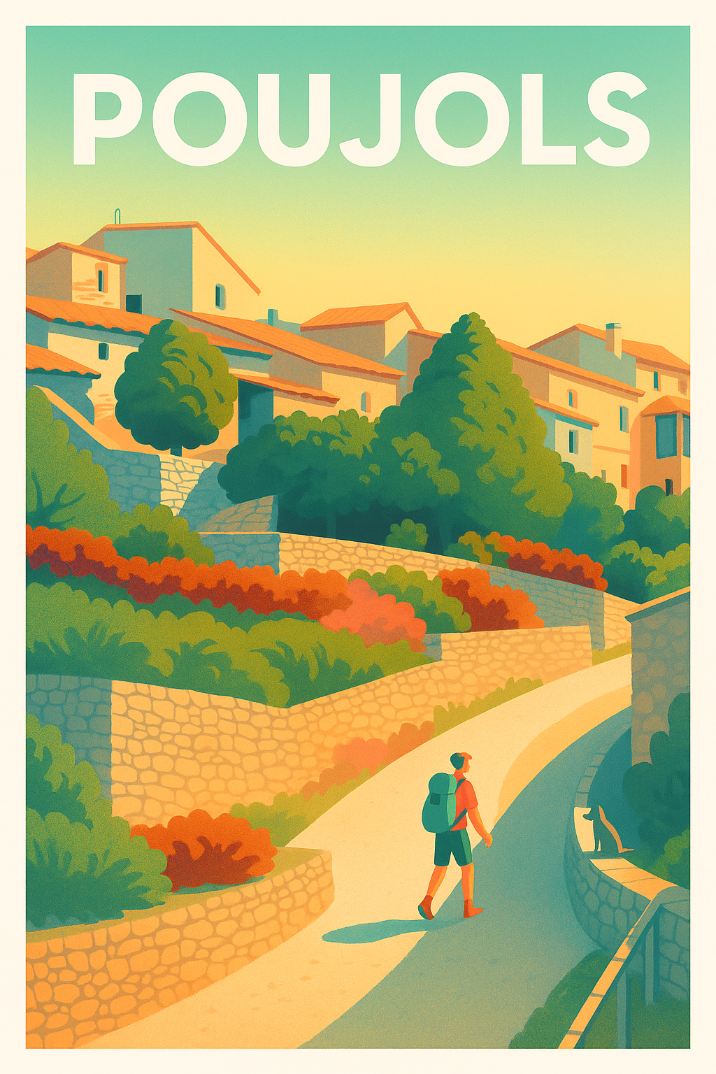 Affiche Poujols — Randonnée et charme méditerranéen · poster d'art de Poujols