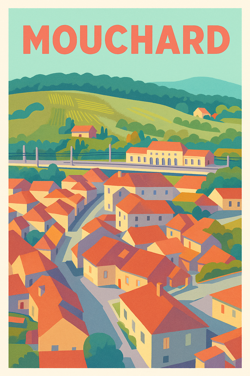 Affiche de Mouchard - Une charmante vue villageoise en couleurs chaleureuses