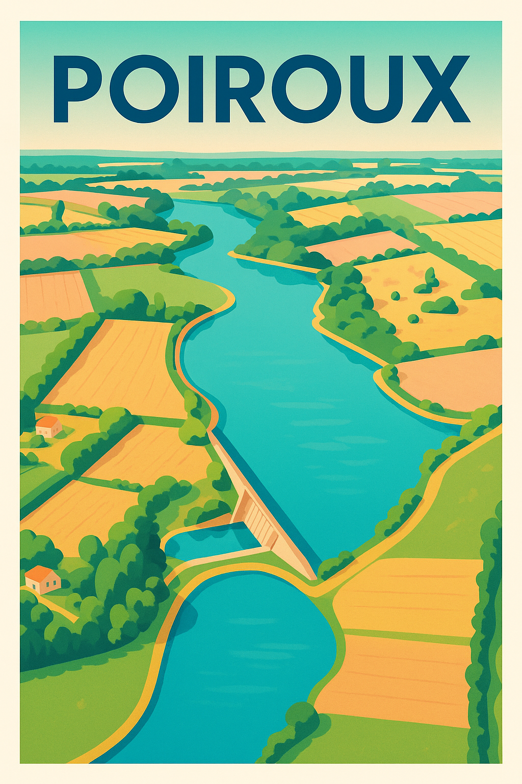 Affiche de Poiroux - Harmonie naturelle entre rivière et campagne
