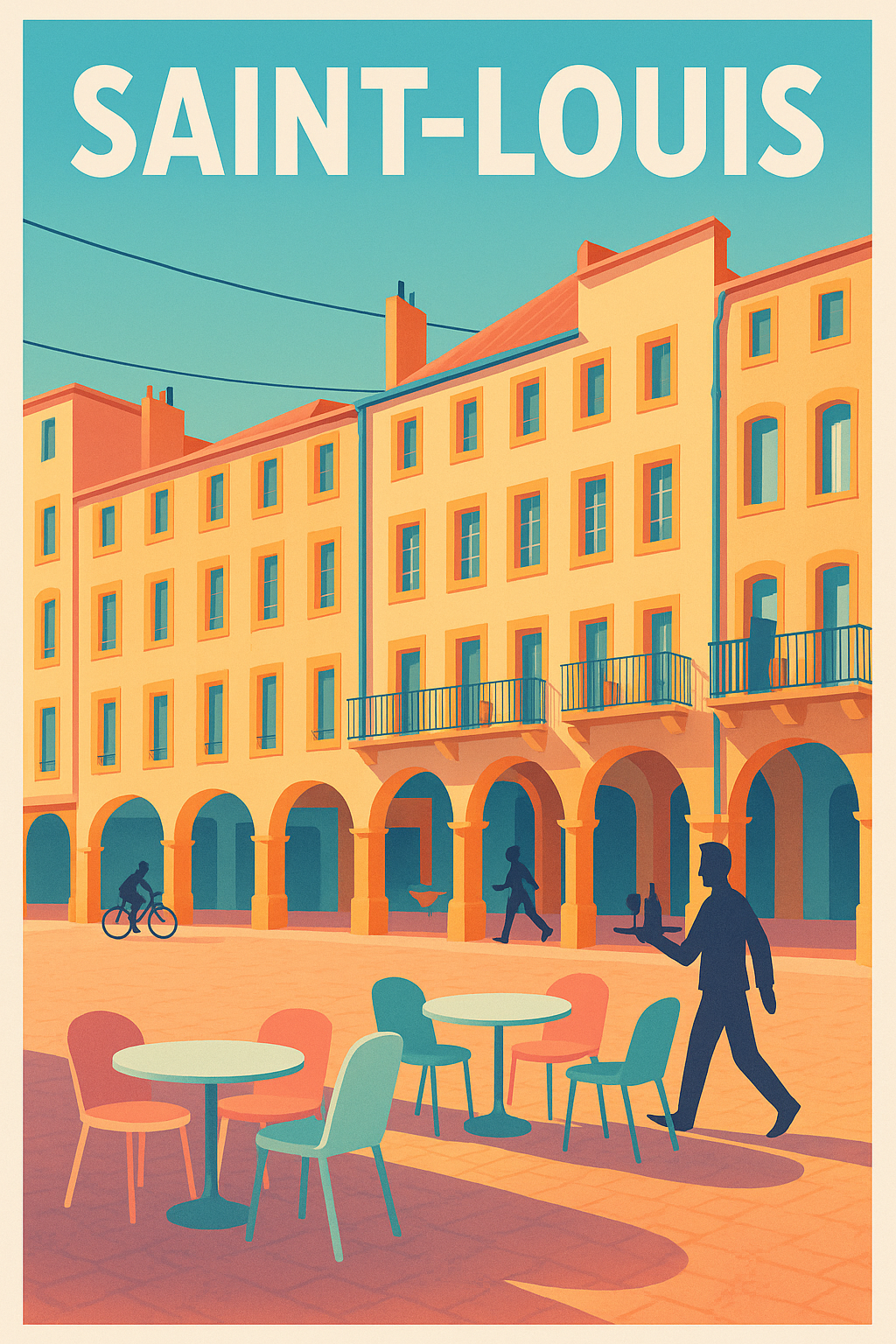Affiche Saint-Louis — L'élégance de la place animée · poster d'art de Saint-Louis