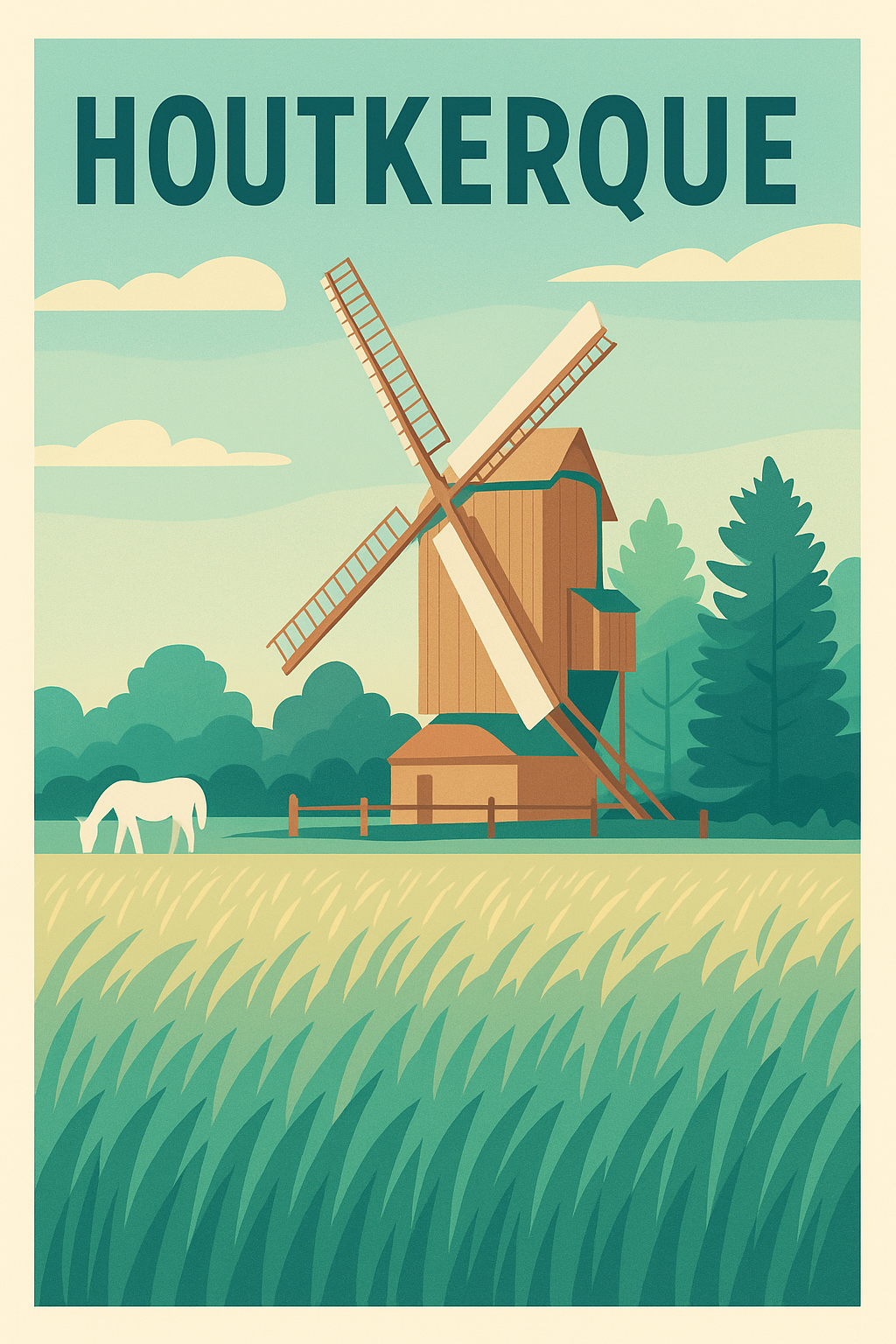 Affiche de Houtkerque - Le charme paisible des moulins du Nord