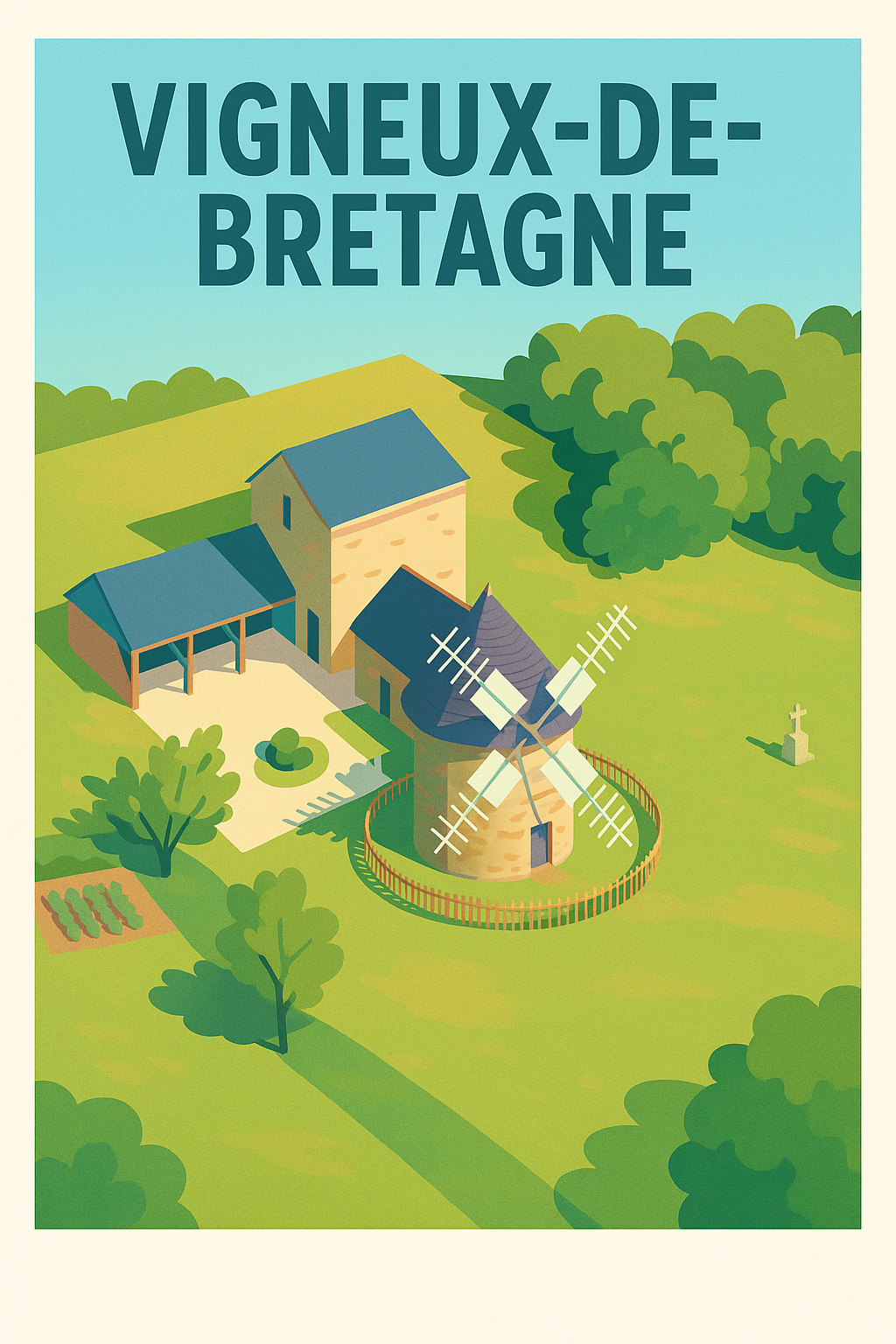 Affiche de Vigneux-de-Bretagne - Charme et nature en illustration vintage