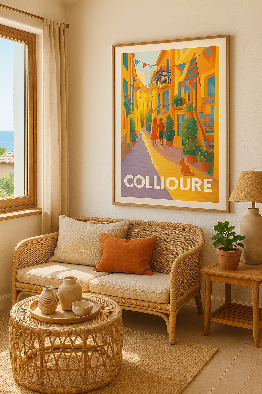 Affiche Collioure — Flânerie ensoleillée au cœur du village · poster d'art de Collioure