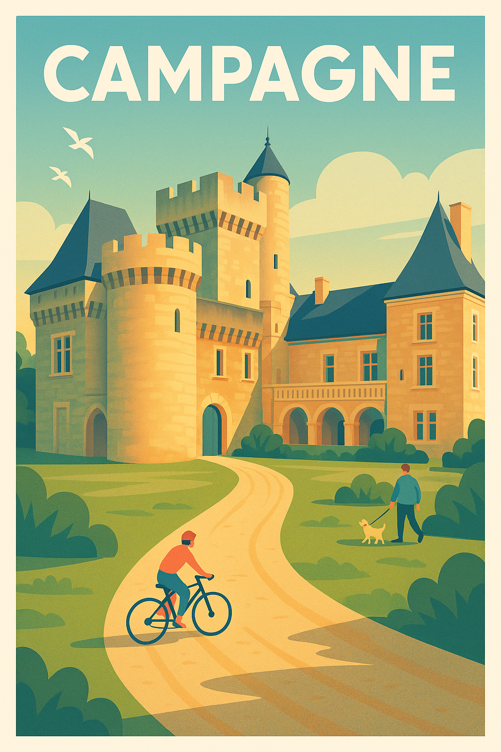 Affiche Campagne — Échappée bucolique au château · poster d'art de Campagne