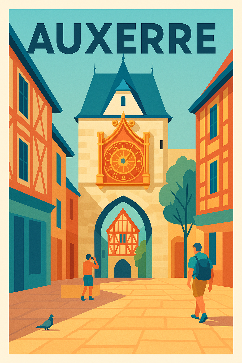 Affiche Auxerre — Charme historique et horloge emblématique · poster d'art de Auxerre