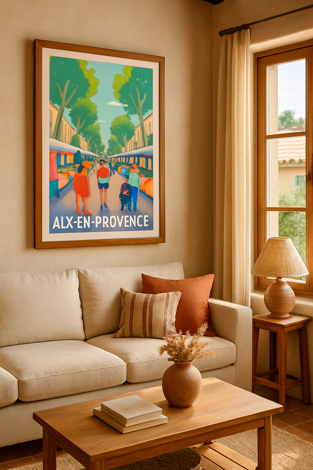 Affiche Aix-en-Provence — L'ambiance conviviale du marché provençal · poster d'art de Aix-en-Provence