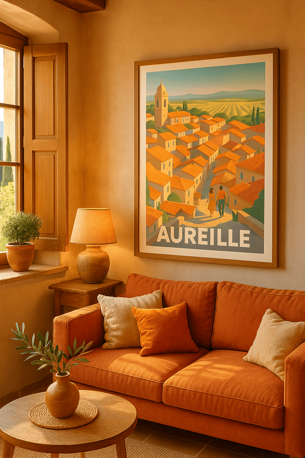 Affiche Aureille — Lumière dorée du village provençal · poster d'art de Aureille
