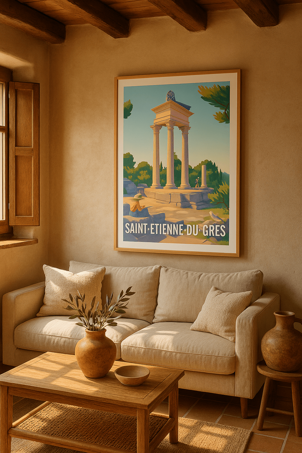 Bouches-du-Rhône France Affiche de Saint-Étienne-du-Grès - L'élégance des ruines antiques en Provence