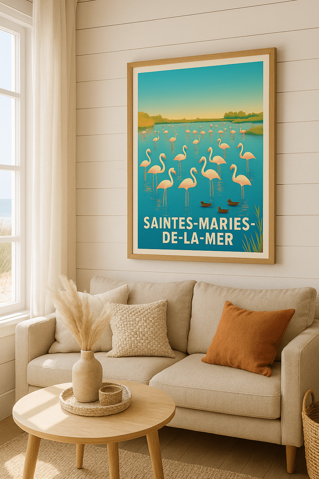 Affiche Saintes-Maries-de-la-Mer — Escapade nature entre flamants roses · poster d'art de Saintes-Maries-de-la-Mer