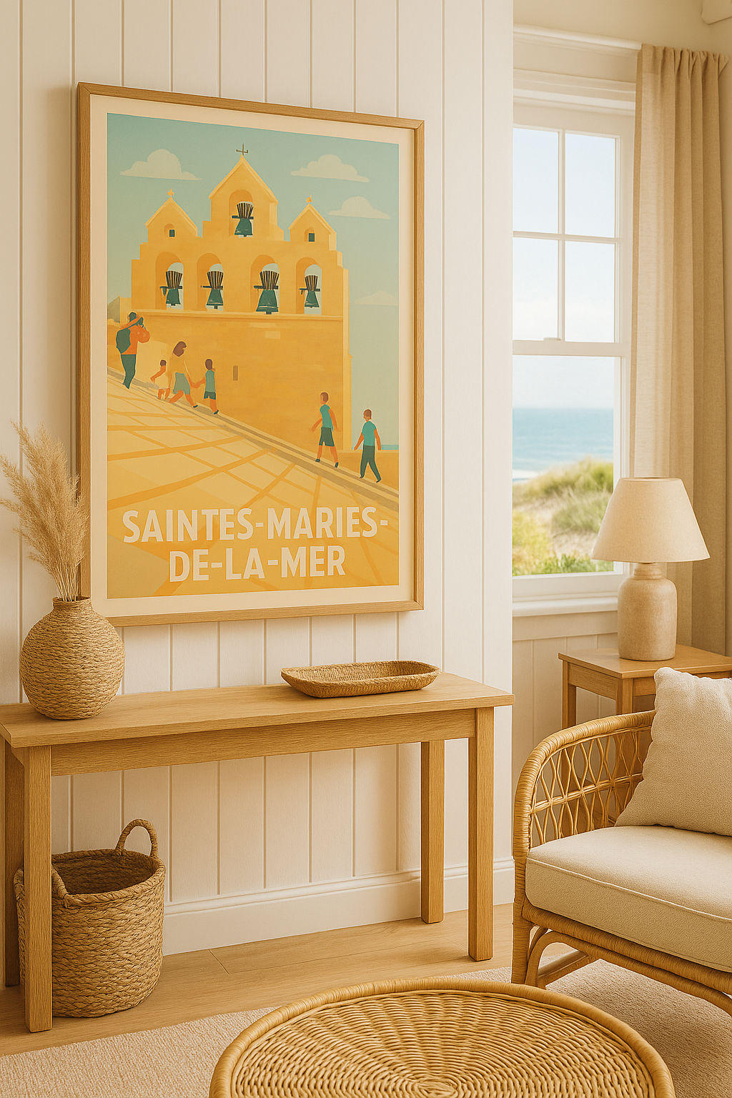 Affiche Saintes-Maries-de-la-Mer — Lumières et cloches emblématiques · poster d'art de Saintes-Maries-de-la-Mer