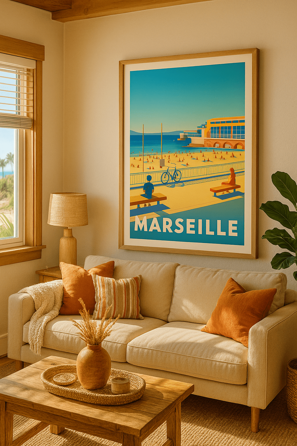 Affiche Marseille — Soleil & farniente sur la plage du Prado · poster d'art de Marseille