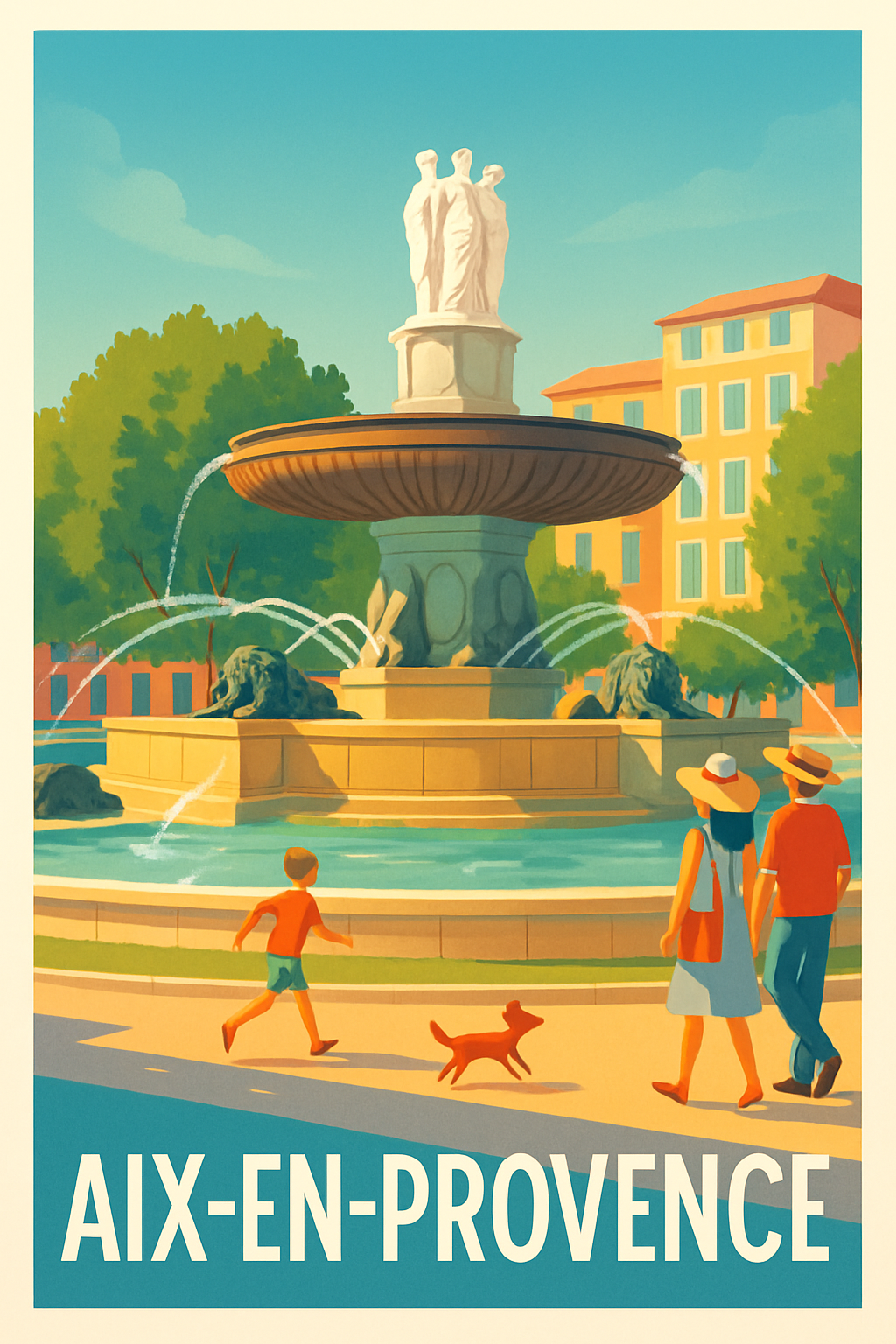 Bouches-du-Rhône France Pas de Cadre / 20 × 30cm Affiche de Aix-en-Provence - Charme et douceur de la fontaine de la Rotonde