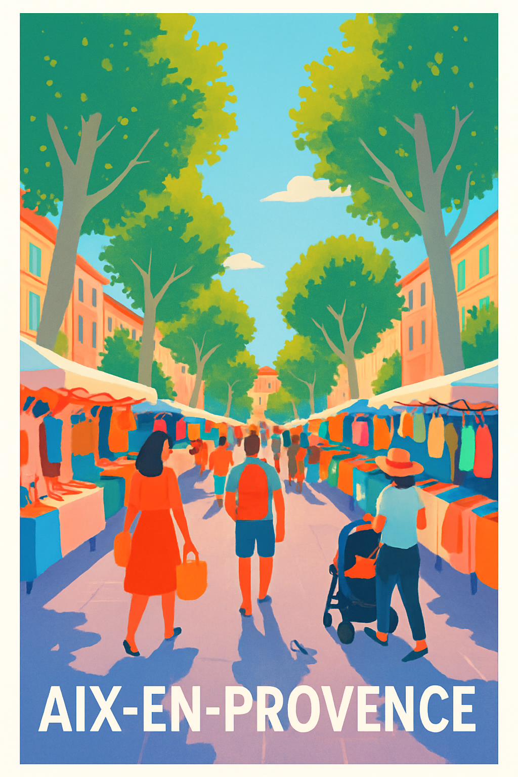 Bouches-du-Rhône France Pas de Cadre / 20 × 30cm Affiche de Aix-en-Provence - L'ambiance conviviale du marché provençal