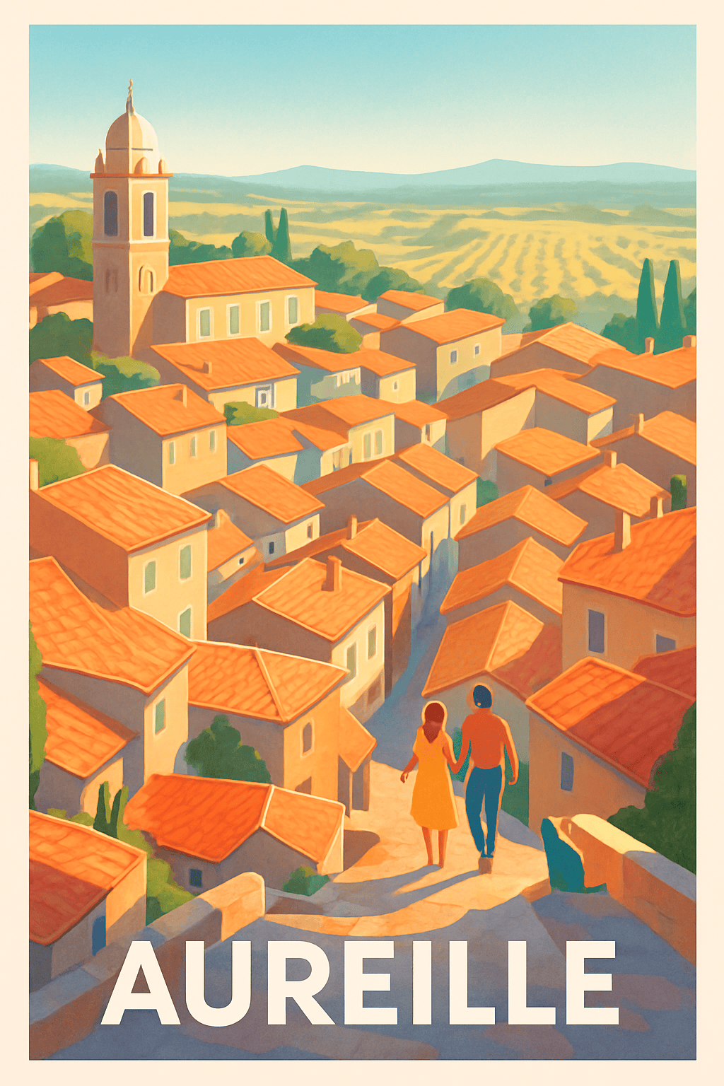 Affiche Aureille — Lumière dorée du village provençal · poster d'art de Aureille