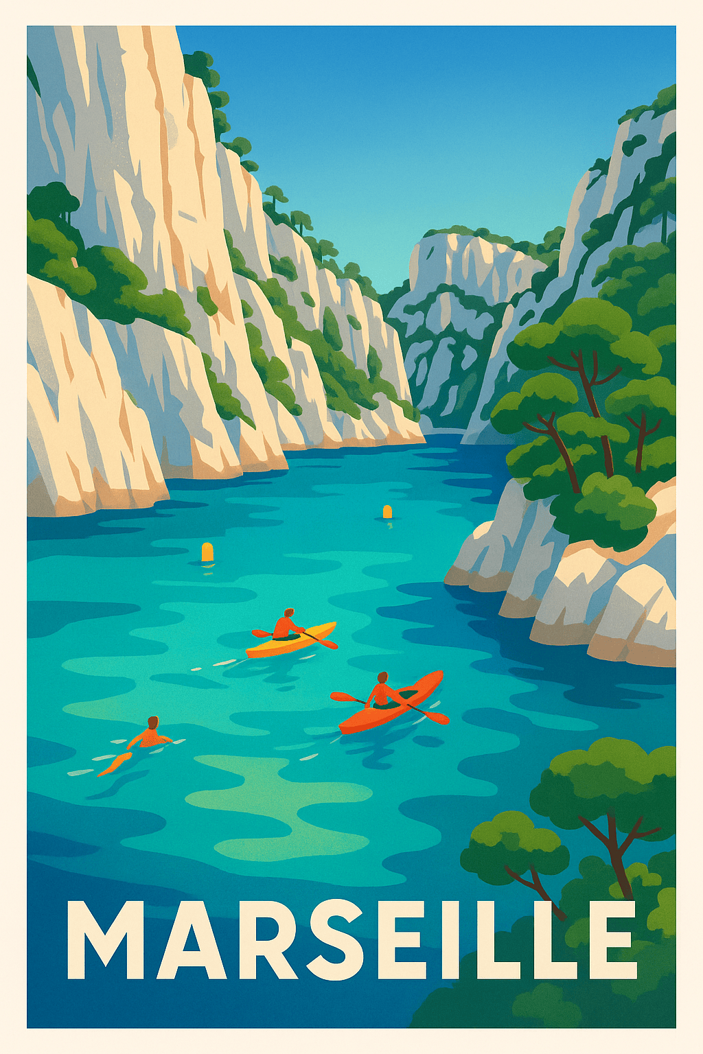 Bouches-du-Rhône France Pas de Cadre / 20 × 30cm Affiche de Marseille - Évasion aquatique dans les calanques