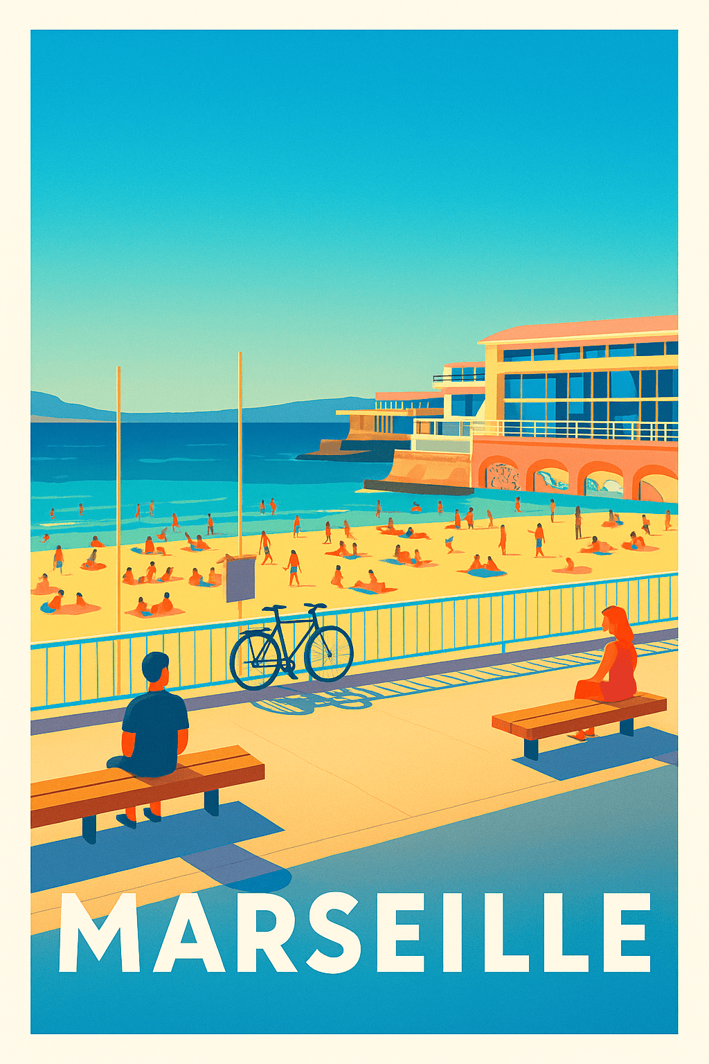 Affiche Marseille — Soleil & farniente sur la plage du Prado · poster d'art de Marseille